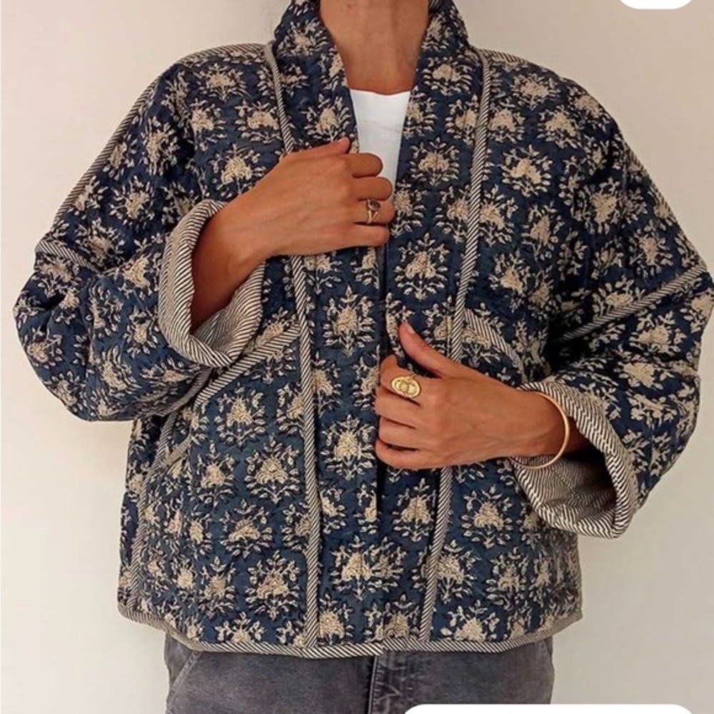 Quilted Reversible Cotton Conscious Quilted Kimono Jacket, S